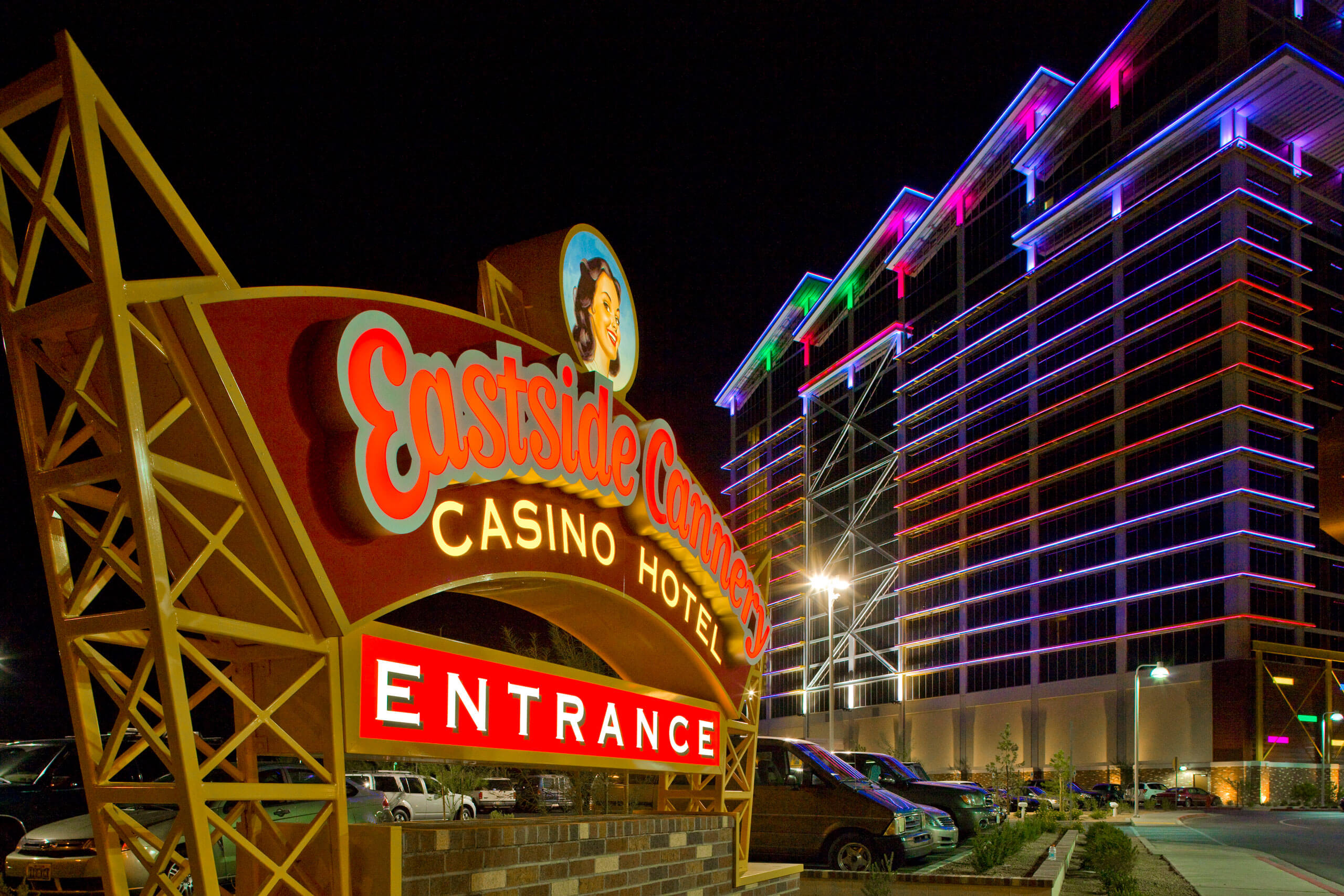 Eastside Cannery entrance at night